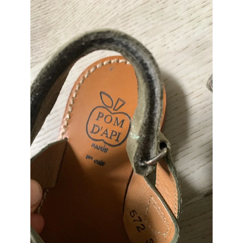 Pom D'Api Paris Kids Sage Green Suede Leather Criss Cross Sandals Size 30 EU